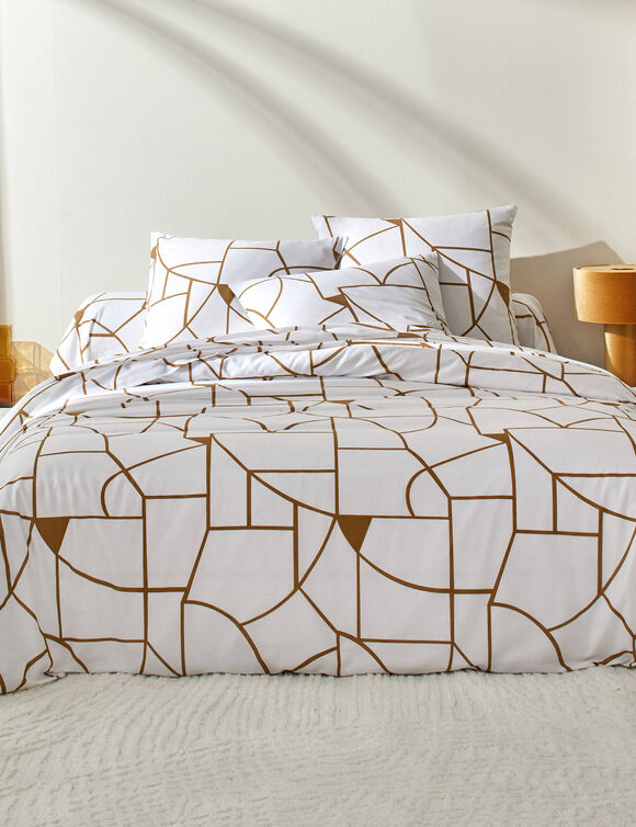 Bedlinnen Geoffroy in katoen met grafische motieven  (wit) Bedlinnen Geoffroy in katoen met grafische motieven  (wit)